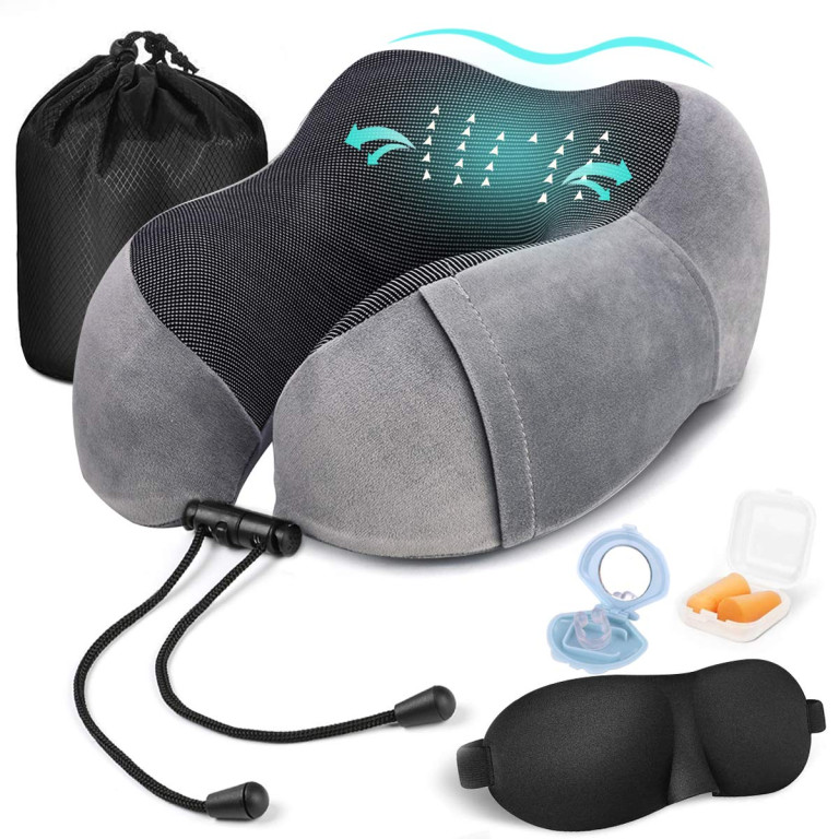 Almohada de Cuello con memoria mascara de ojos y accesorios